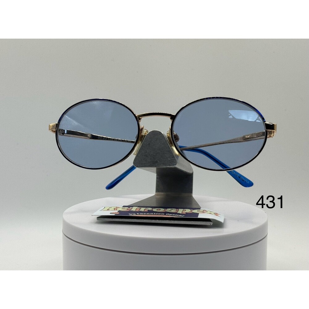 Vintage Y2K Style glasses NOS 2000s Blue Lens Parisian 15 Blue/Gold Round Metal